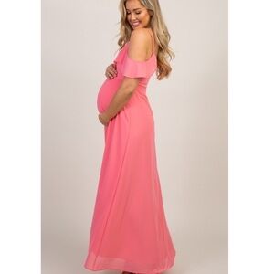 𝅺PinkBlush off the shoulder chiffon maxi maternity